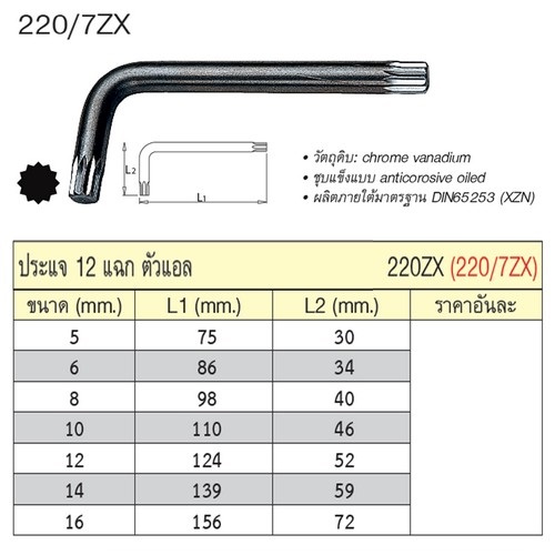 SKI - สกี จำหน่ายสินค้าหลากหลาย และคุณภาพดี | UNIOR 220/7ZX ประแจ 12 แฉกตัวแอล 5mm. (220ZX)